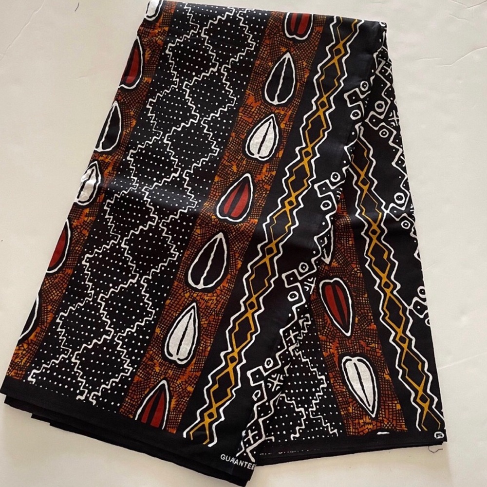 Black and Brown Patterned Tribal Print Multicolor Cotton Fabric